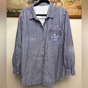 vintage disney Eyeore button down. no tags but feels like 100% cotton size L?